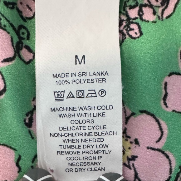 Kate Spade Charm Floral Button Down Pajama Top Short Sleeve Green & Pink Sz Med - Picture 12 of 16